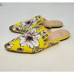 J.Crew 6 Yellow Textile Brocade Yellow Floral Slide Mule Smoker Flat Point Toe